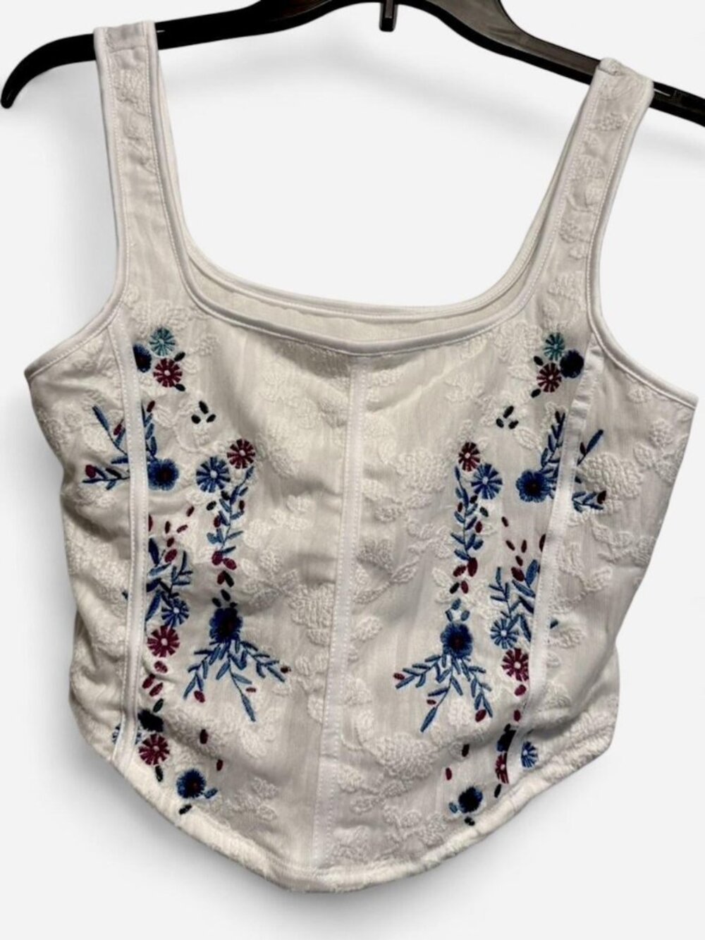 White Embroidered Corset Look Tank Top Medium